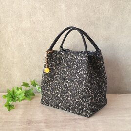 オールオーバーレース　持ち手レザー　トートバッグ　黒