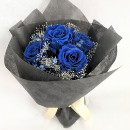 プリザーブドフラワー／青い薔薇5輪とかすみ草の星空花束