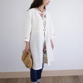 [予約販売] オフホワイトリネン・バックシャン花柄切替ワンピース - 庭園の面影 -