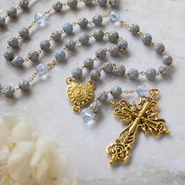 チェコビーズのロザリオ【ブルーローズ】　薔薇　バラ