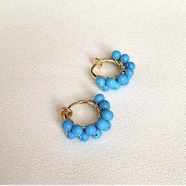 【イヤリング】ターコイズ 2連 ゴールド フープ イヤリング K18GP アレルギー対応