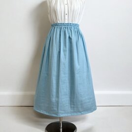 オーガニックWガーゼ◇チョークブルー◇ギャザースカート◇釜もみ仕立てでふっくら