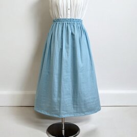 オーガニックWガーゼ◇チョークブルー◇ギャザースカート◇釜もみ仕立てでふっくら