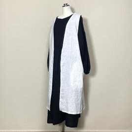 カラーリネン◆ロングジレ◆オフホワイト◆フリーサイズ（中厚、リネン100％）～ジレ・ベスト～