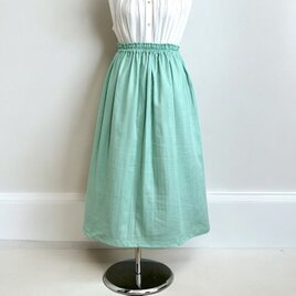 オーガニックWガーゼ◇スプレイグリーン◇ギャザースカート◇釜もみ仕立てでふっくら