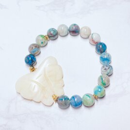 ✦一点限定✦新しい自分へ羽ばたく 蝶モチーフの天然石ブレスレット｜イエロージェード・クリソコラ No.865