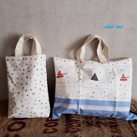 【入園・入学】入園バッグ2点セット：水色の女の子×花柄セット【0044】