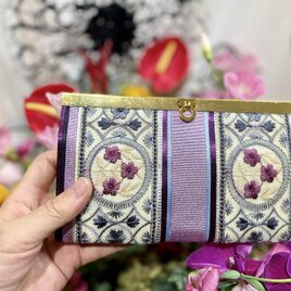 【30％OFF｜在庫8点のみ】刺繍が美しい がま口長財布｜撮影サンプル特別販売　長財布No.038
