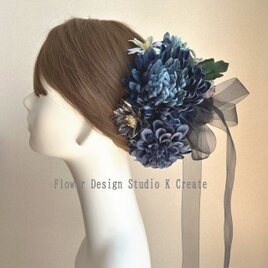 大輪のピーチピンクのピオニーのヘッドドレス　リボン　黄緑　椿　髪飾り　成人式　卒業式　入学式　袴　結婚式　ウェディング　のコピー