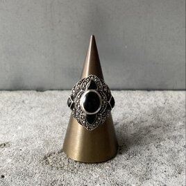 Vintage Euro SILVER 925 onyx marcasite classical design ring