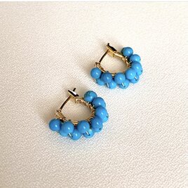 【ピアス】ターコイズ 2連 フープ ゴールド クロッシング ピアス アレルギー対応 K16GP