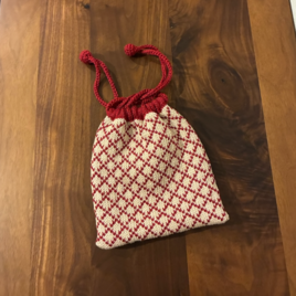 手編み巾着／コットン赤