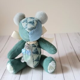 こぎん刺しのテディベア　総刺しこぎんクマ シーグラス