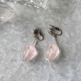 Y1165-ヴィンテージイヤリング・U.S.A. 1960-70's Frost Nugget Bead Pale Pink