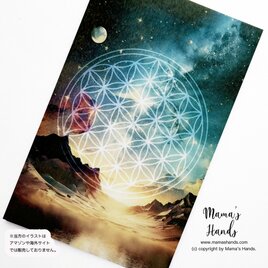 《銀河に輝く神聖幾何学》☘️フラワーオブライフ お財布やスマホに入る お守り 開運 イラスト アート カード プラスチック製