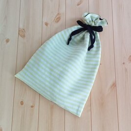 【在庫処分SALE50%OFF】シューズケースにもなる大きな巾着袋　ボーダー　ポケット付き　大人用　手洗い可　イエロー　　700