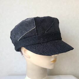 魅せる☆一点物♪デニムのパッチワークキャスケット大人カジュアル～ブラック