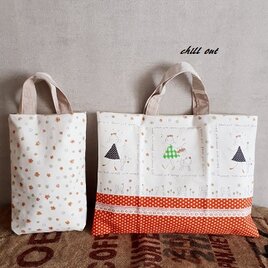 【入園・入学】入園バッグ2点セット：オレンジの女の子×花柄セット【0046】