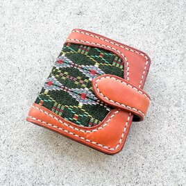二つ折りショート財布　Kuni 読谷花織仕様　キャメル