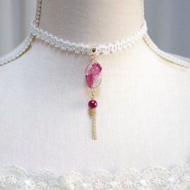 【受注製作】レジンアート　スライスアゲートとタティングレースとサテンリボンのチョーカー〈官能的芳香〉