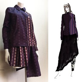 【1点もの・デザイン画付き】尾州織りジャガード生地アシメトリーブラウスとスカートのセット（KOJI TOYODA）