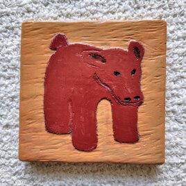 木彫レリーフ　埴輪犬