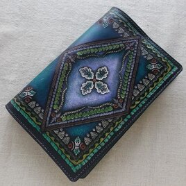 新書ブックカバー  牛革　刻印＆拭き染め