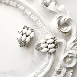 【フランス買付】ヴィンテージ シルバー×ミルクガラス＆ラインストーン イヤリング 1980s【1万円以上で送料無料】