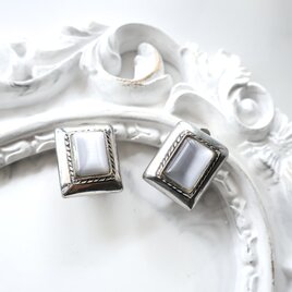 【フランス買付】ヴィンテージ シルバー×スモーキービジュー レクタングル イヤリング 1980s【1万円以上で送料無料】