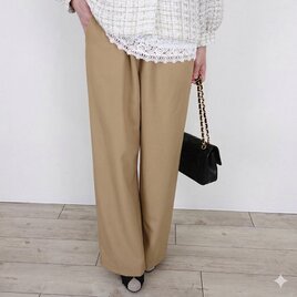 [予約販売] 美シルエット ジョーゼットワイドパンツ キュプラ総裏仕上げ（入学式・結婚式・春のお出かけ・ランチ・美術館）