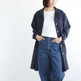 春夏秋と 軽やかに羽織る 桐七炊きコットンリネン ショールカラーコート（ネイビー）CO08