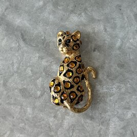 SC156-ヴィンテージブローチ U.S.A. 1980's Golden Panther Amber Rhinestone