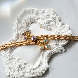 【フランス買付】ヴィンテージ ゴールド 織メッシュ×オーロラビジュー ブレスレット 1960s【1万円以上で送料無料】