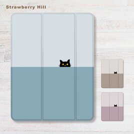 半分 だけ 顔 を出す 猫 イラスト iPadケース ペン収納 軽量 背面クリア あいぱっどけーす スタンド機能