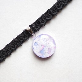 【受注製作】レジンアート　ラウンドモチーフとタティングレースとベルベットリボンのチョーカー〈紫雲②〉20㎜