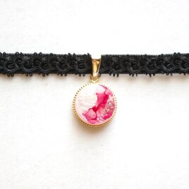 【受注製作】レジンアート　ラウンドモチーフとタティングレースとベルベットリボンのチョーカー〈花衣〉