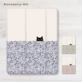 半分 だけ 顔 を出す 猫 イラスト iPadケース ペン収納 軽量 背面クリア あいぱっどけーす スタンド機能