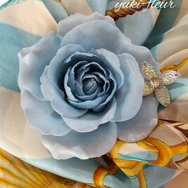 ★粘土の花[薔薇のコサージュ・ブルー]★