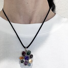【限定】天然石ペンダントトップ　天然石ネックレス　シルバー925 一点物　マルチカラーカボション