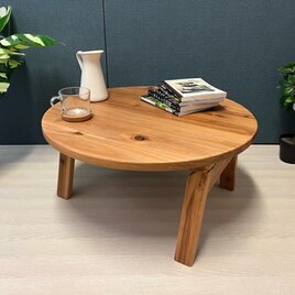 【送料無料】 ローテーブル 丸形 60cm 杉 ブラウン 折り畳み 木組脚