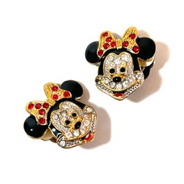 Vintage Disney Minnie Mouse Rhinestone Clip Earrings