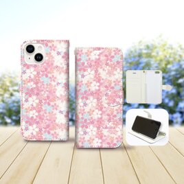 iPhone専用 手帳型スマホケース 【内側色：ホワイト仕様】カメラ穴有【桜・花明かり】