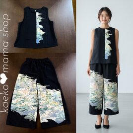 ノースリーブブラウス＆ワイドパンツ✿黒留袖✿風呂敷（着物リメイク） 3-6,7