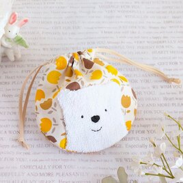 可愛い白くまのミニ巾着（チューリップ柄）