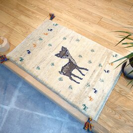 ペルシャ　ギャッベ　ラグ　玄関マット　86x58㎝　バンビ　鹿　生命の木　RJ14646