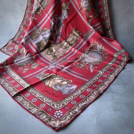 294 ヴィンテージ ジャン・パトゥ シルクスカーフ「赤の騎士と紋章」