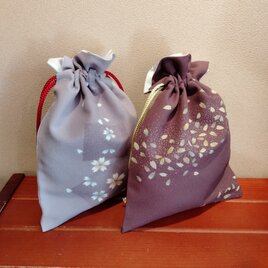 着物　長方形型　巾着（大）桜柄