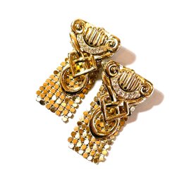 Vintage Whiting & Davis Gold-Tone Mesh Drop Earrings