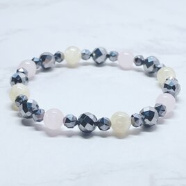 ✦やさしさに包まれ、心をゆるめて過ごしたい◎テラヘルツブレスレット｜天然石・ローズクォーツ・アラゴナイト No.867