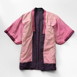 野良着 襤褸 昭和初期 東北地方｜木綿 古布｜フェード ピンク ストライプ｜ジャパンヴィンテージ